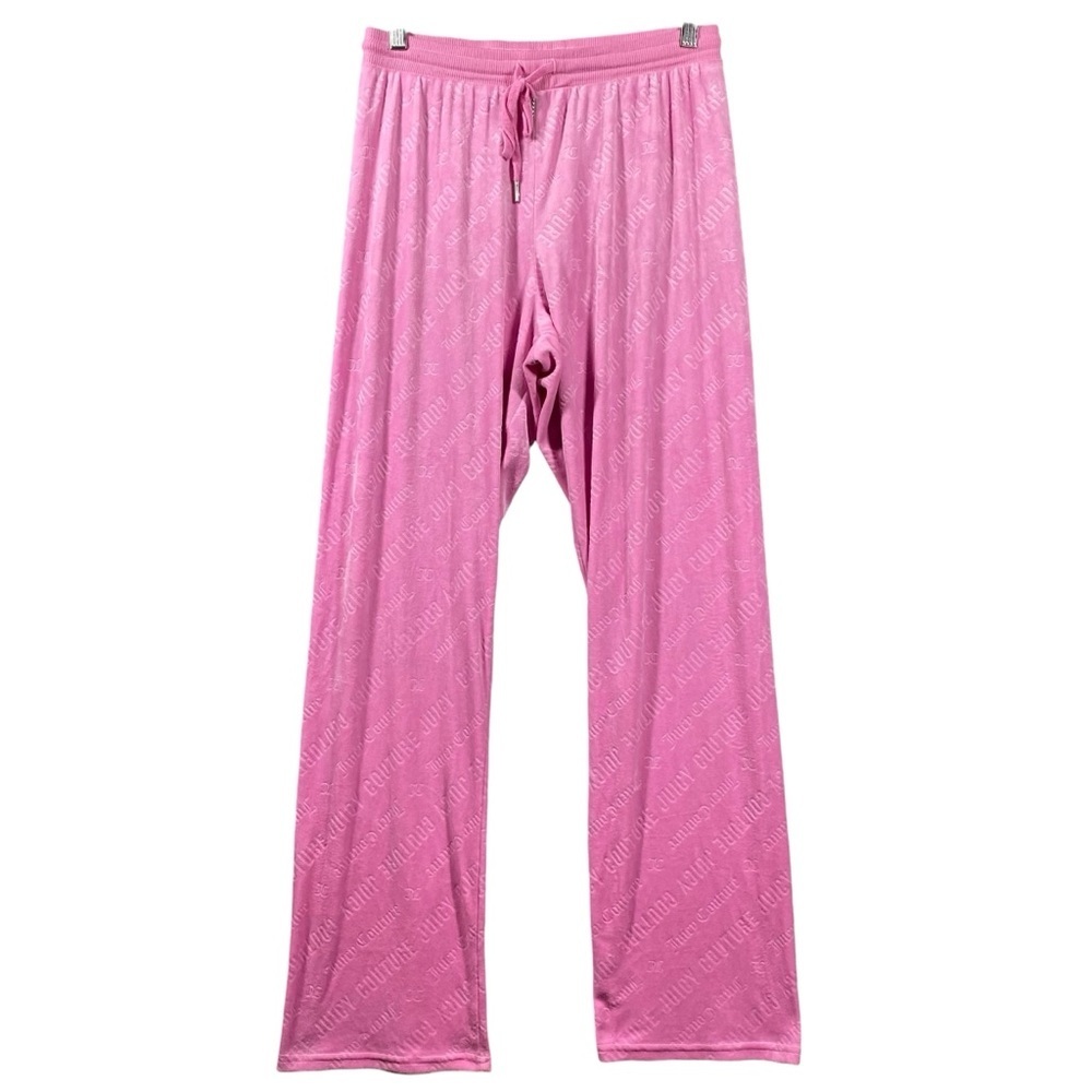 Juicy by Juicy Couture L Pink Velour‎ Loungewear Joggers All Over Logo Comfort